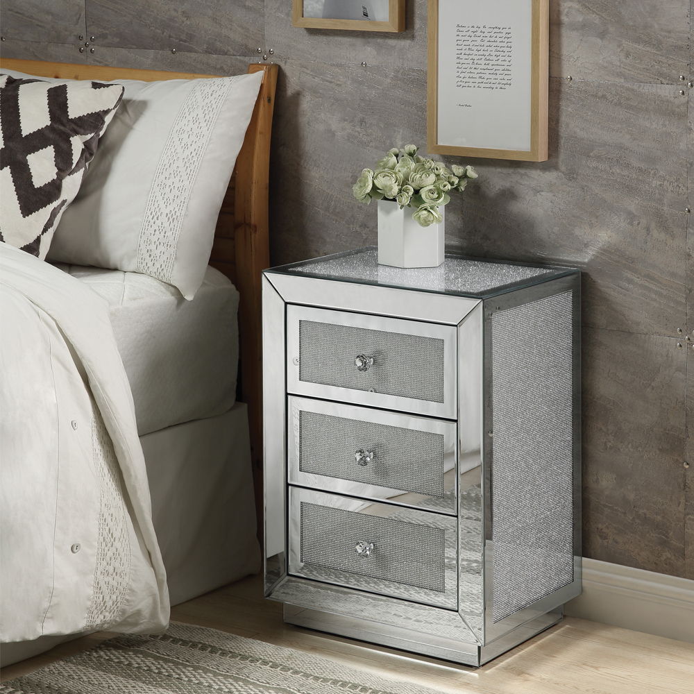 Noralie - 18" X 14" Accent Table - Mirrored & Faux Diamonds
