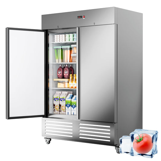 48" W 4 Door Commercial Refrigerator, 36 Cu.ft Stainless Steel Industrial Fridge (32℉~47℉) with 8 Adjustable Shelves, Lockable Door, Wheels, Auto-Defrost for Restaurant, Kitchen, Shop