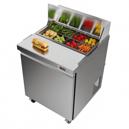48" W Commercial Refrigerator Sandwich Salad Prep Table Refrigerator Stainless Steel with 12 Pans, Kitchen Equipment for Restaurant, Bar, Shop, Buffet, etc