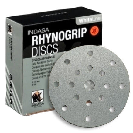 Indasa 6" 17-Hole Vacuum Sanding Discs – Rhynogrip White Line, Fits Festool, 40–600 Grit (69-17 Series)