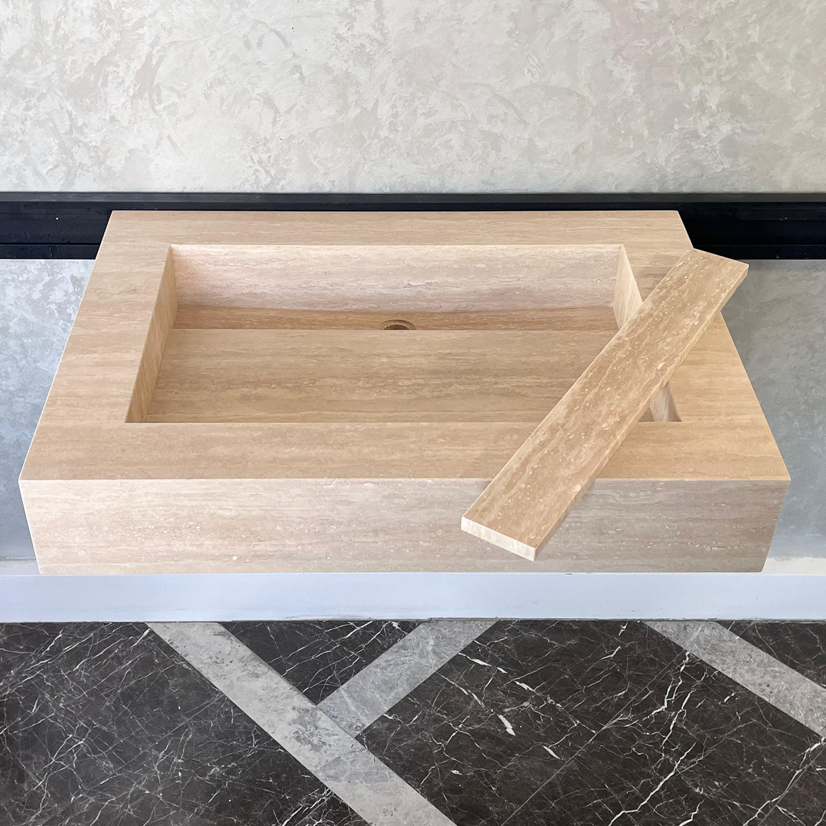 Beige Travertine Vein Cut Natural Stone Bathroom Vanity Sink
