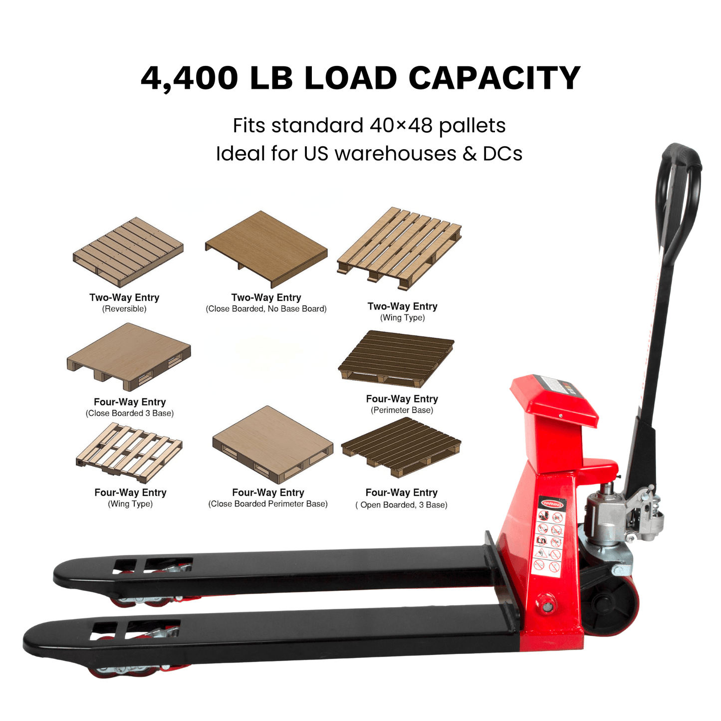 HD4400W Manual Pallet Jack with Scale, 4,400 lb Capacity, Best manual scale option