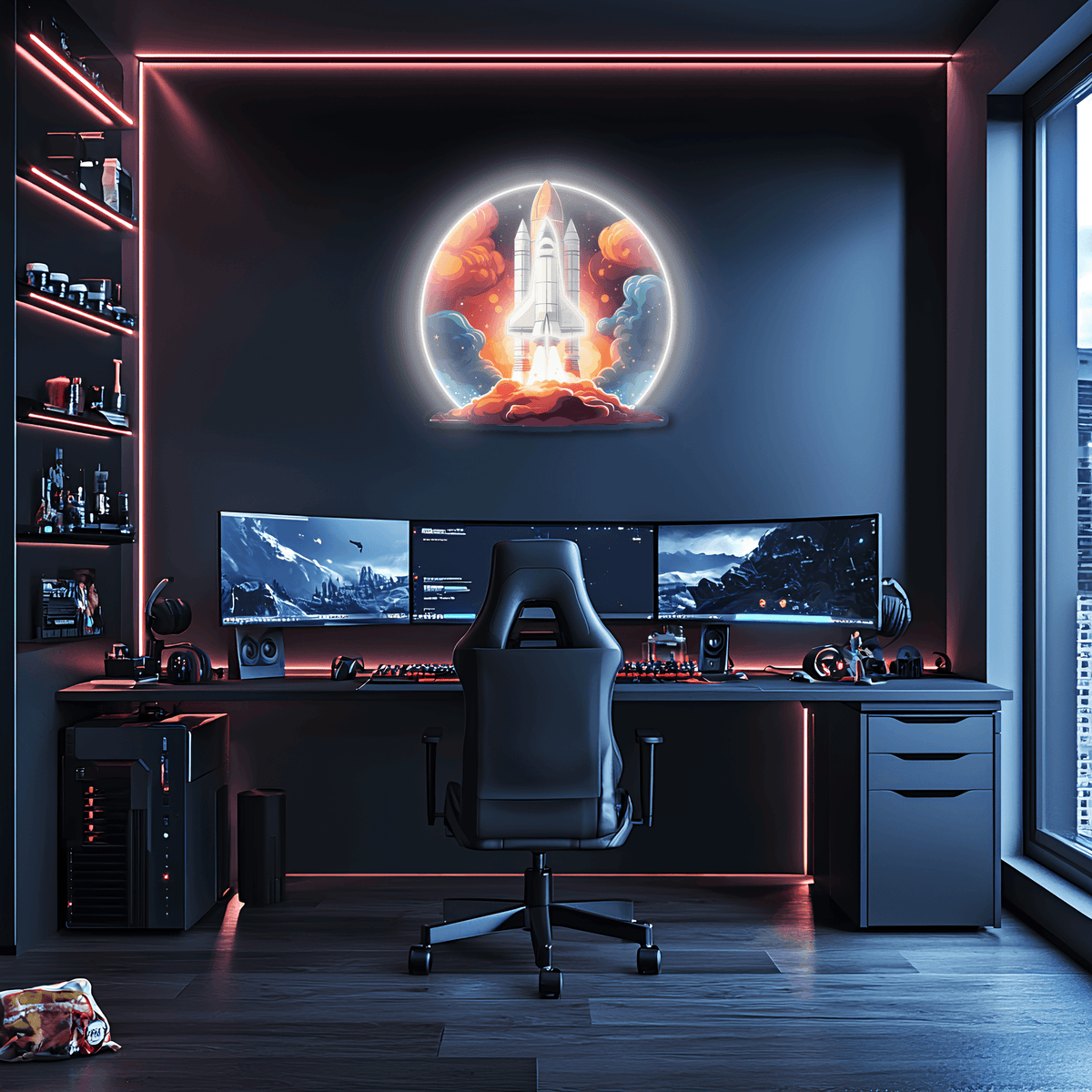 Space Shuttle Modern Plexiglass Neon Wall Art Sign - UV Print