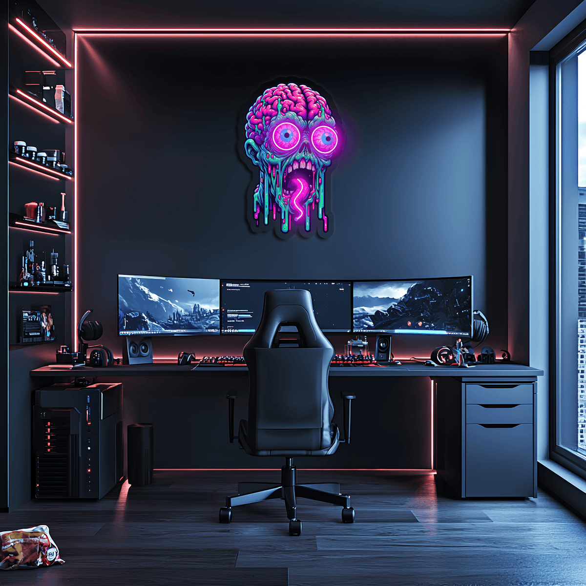 UV Printed Neon Acrylic Skull Sign - Bold Modern LED Wall Art