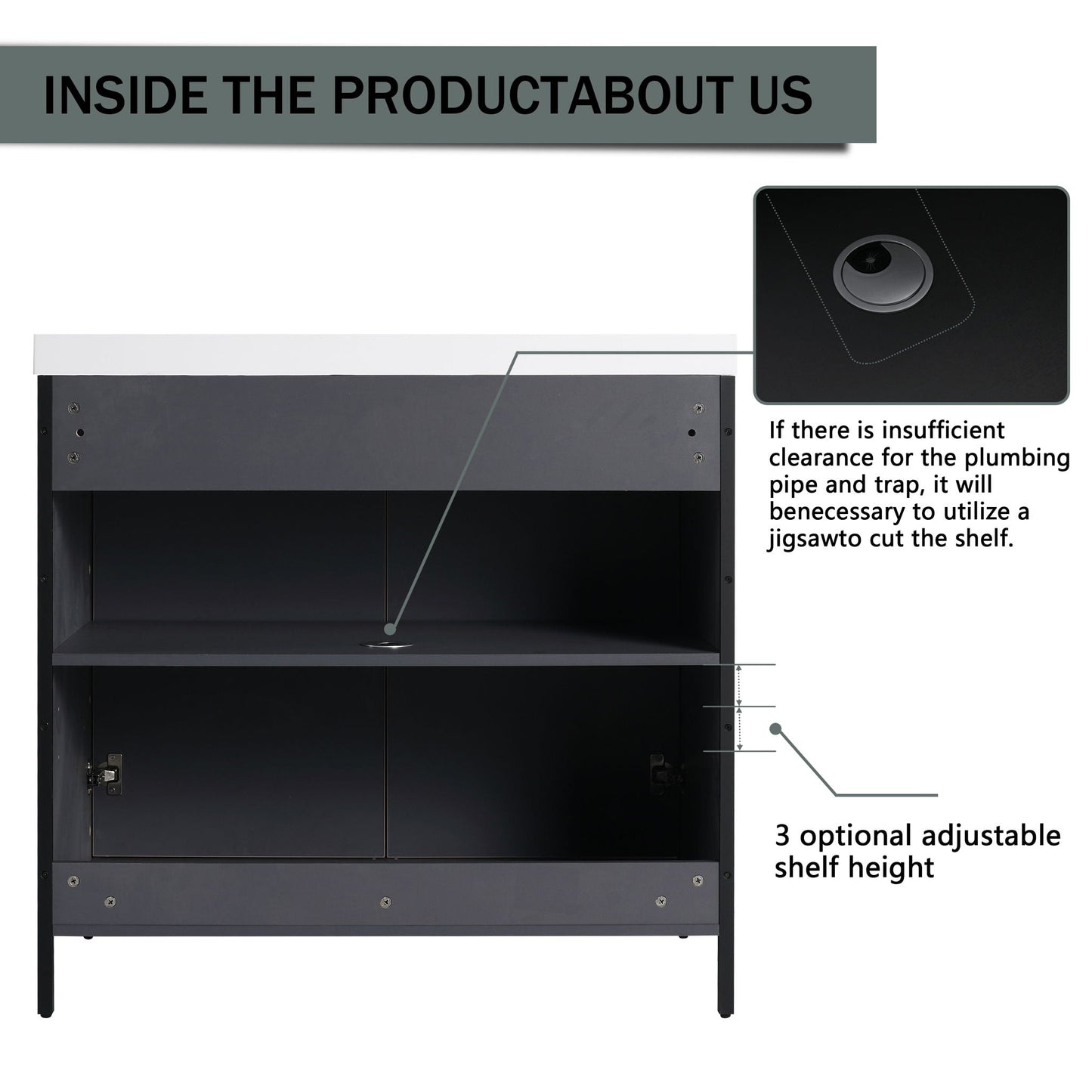 Modern Freestanding Bathroom Vanity With Resin Sink & Soft Close Cabinet Doors
