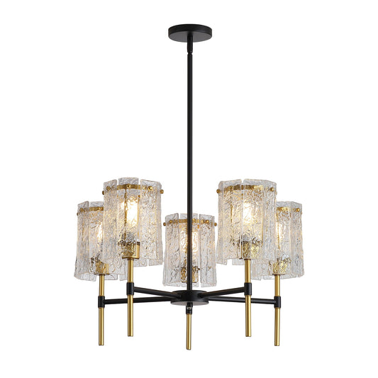 5 Light Chandelier, Textured Glass Pendant Light, (Not Including The Bulb) For Living Room - Black / Gold