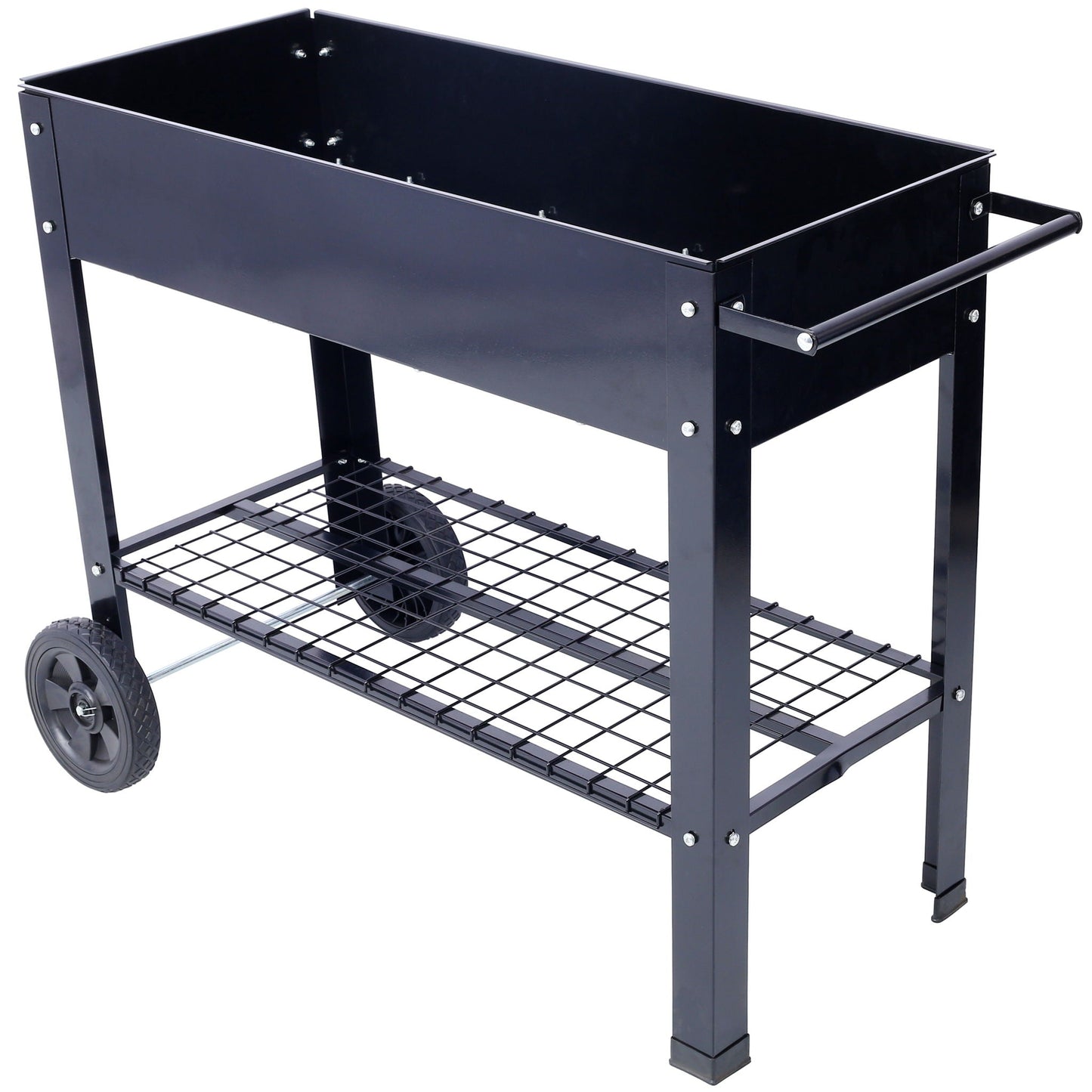 Elevated Mobile Raised Ergonomic Metal Planter Garden Bed With Wheels Powder Coated Steel - Black