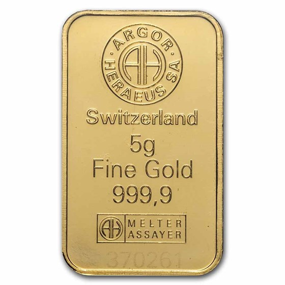 5 Gram Gold Bar .9999 Fine In Assay 0.1607 Oz