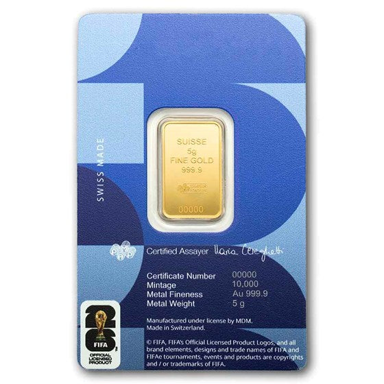 5 Gram Gold Bar PAMP FIFA 2026 World Cup .9999 Fine In Assay