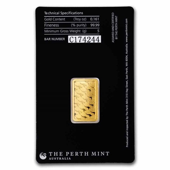 5 Gram Gold Bar Perth Mint .9999 Fine In Assay