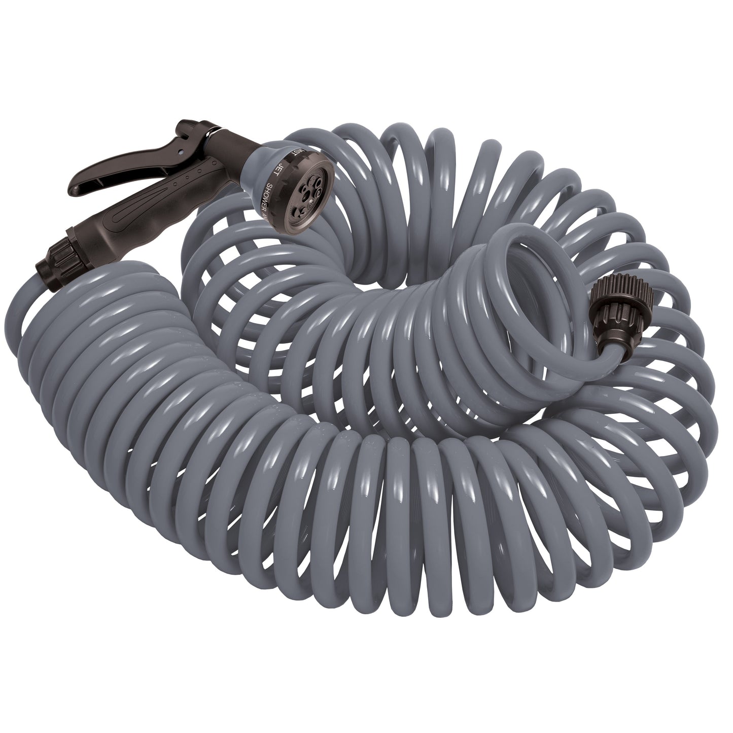 25' Gray Coil Hose w/8-Pattern Plastic Nozzle 26382
