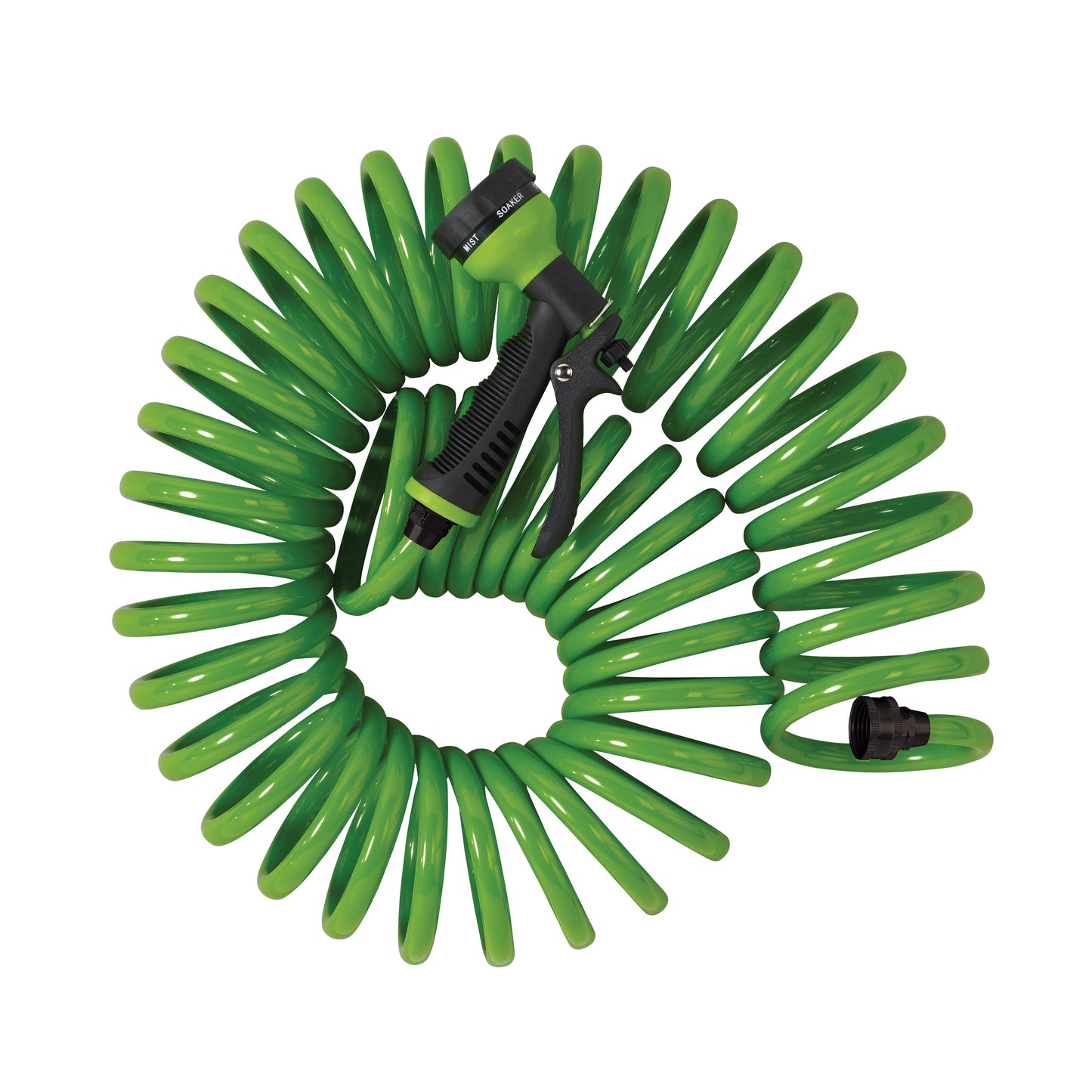 25' Green Coil Hose w/8-Pattern Plastic Nozzle 26380