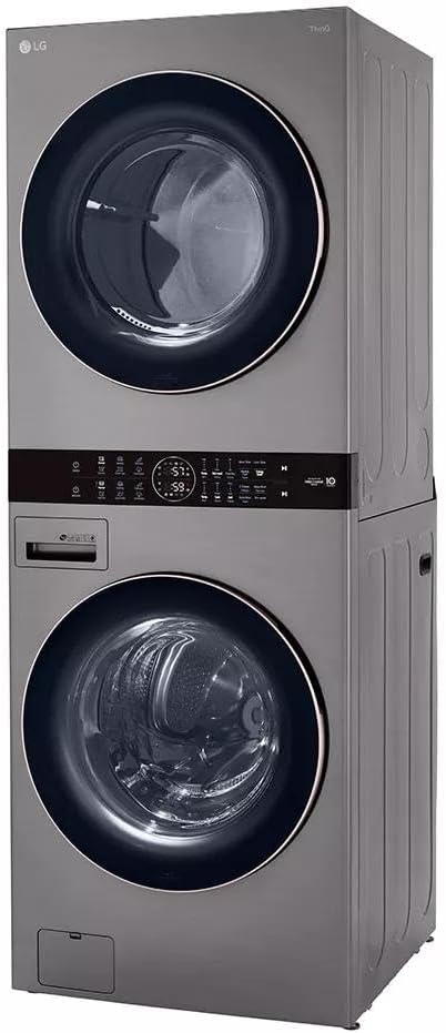 LG WashTower Stacked Smart Laundry Center 4.5 Cu.Ft. Front Load Washer & 7.4 Cu.Ft. Electric Dryer in Graphite Steel WKE100HVA