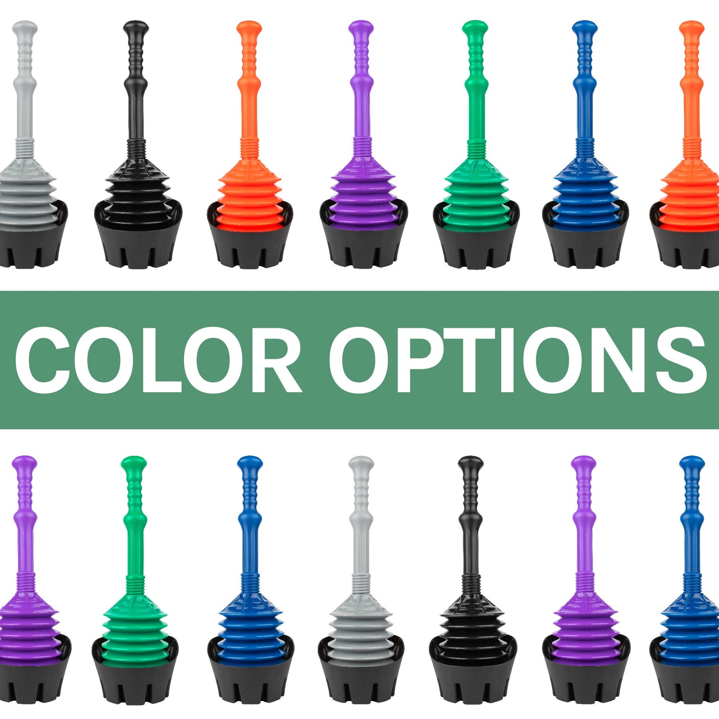 Antimicrobial Bellows Accordion Toilet Plunger with Black Storage Tray (Green)