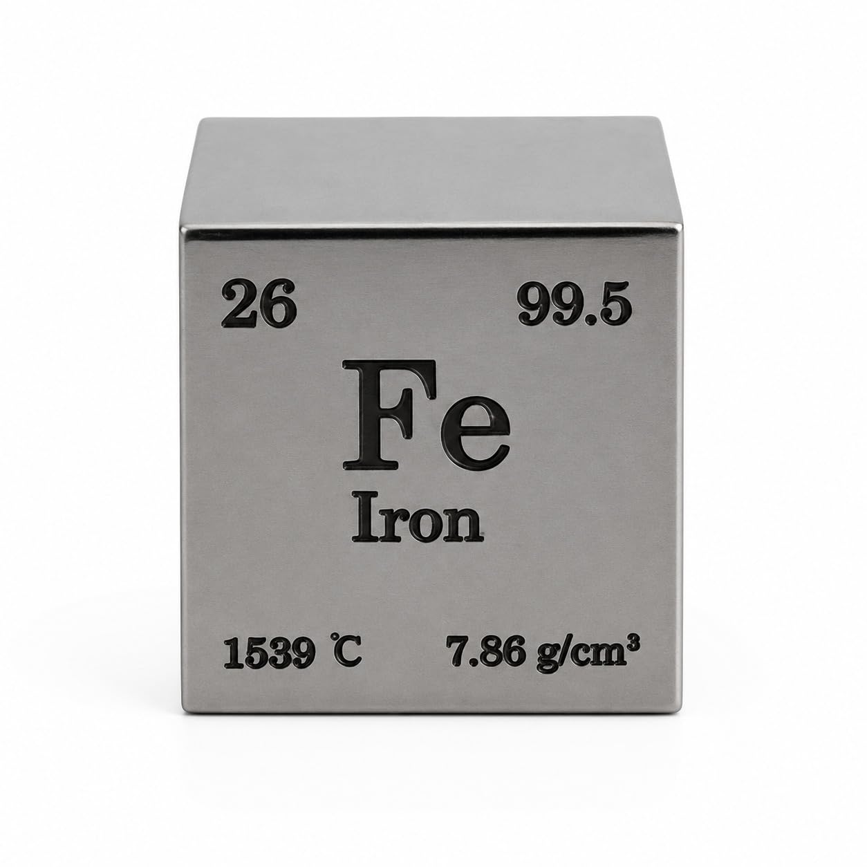 Iron Cube 12.7mm (0.5 Inch), 99.5% Pure Fe Metal Element Density Block with R0.5 Chamfered Edges & Mirror Polished Finish for STEM Education & Collectors