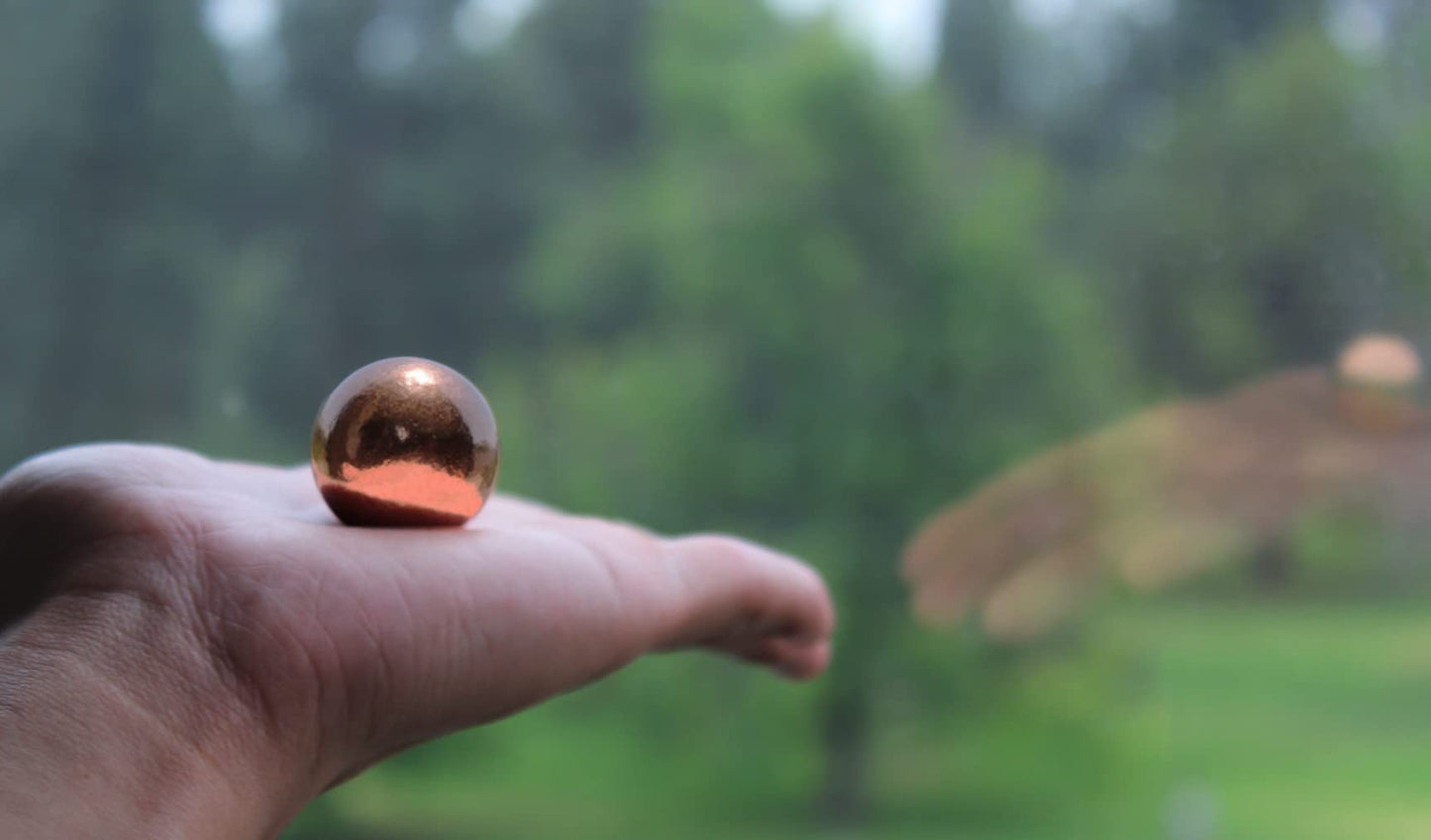 Copper Ball Paperweight with Wooden Base | 2" (50.8 mm - 1.29 lb) 99.9% Pure Solid Sphere with Certificate of Authenticity by Mint State Gold