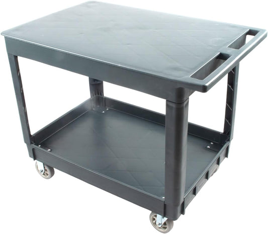 2-Tier Heavy-Duty Utility Cart with Flat Top Shelf, 600 lb Capacity, 5" Rolling Service Cart for Warehouse, Office & Commercial Use