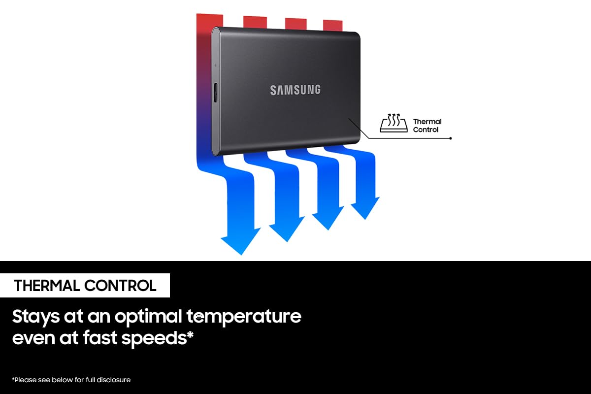 Samsung T7 Portable SSD, 2TB External Solid State Drive, Speeds Up to 1,050MB/s, USB 3.2 Gen 2, Reliable Storage for Gaming, Students, Professionals, MU-PC2T0T/AM, Gray