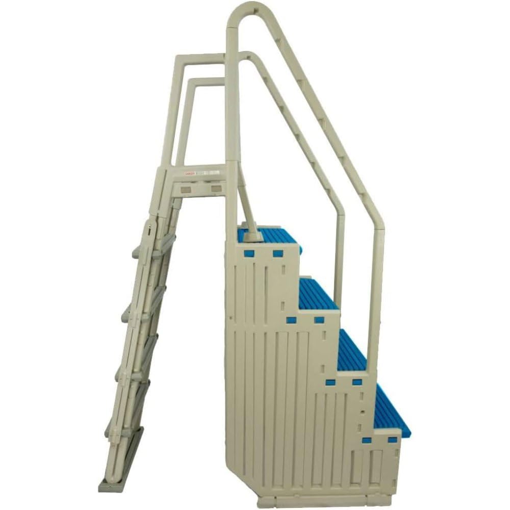 Confer Plastics Step-1X: Sturdy Above Ground Entry System with Dual Handrails and Slip-Resistant Steps, Easy Installation, Supports up to 400 lbs - Proudly Made in USA. Warm Grey with Grey Treads