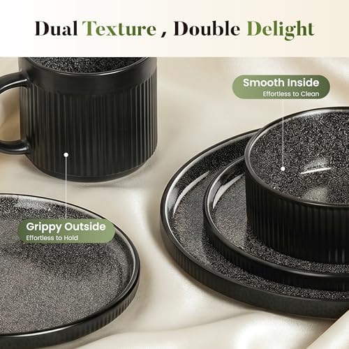Kitchen Academy 12Pcs Granite Cookware Set + 16 Pcs Stoneware Dinnerware Sets for 4