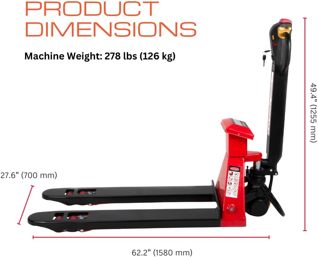 Full-Electric Pallet Jack Truck with Built-in Scale, 4400 lbs Capacity, 48" x 27" Fork Size, Electric Brake
