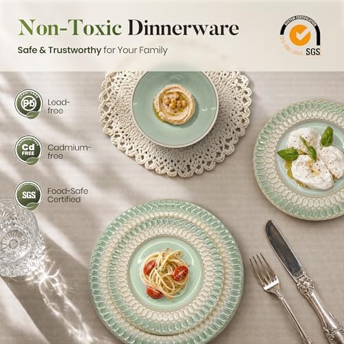 Kitchen Academy 12Pcs Granite Cookware Set + 12 Pcs Stoneware Dinnerware Sets for 4