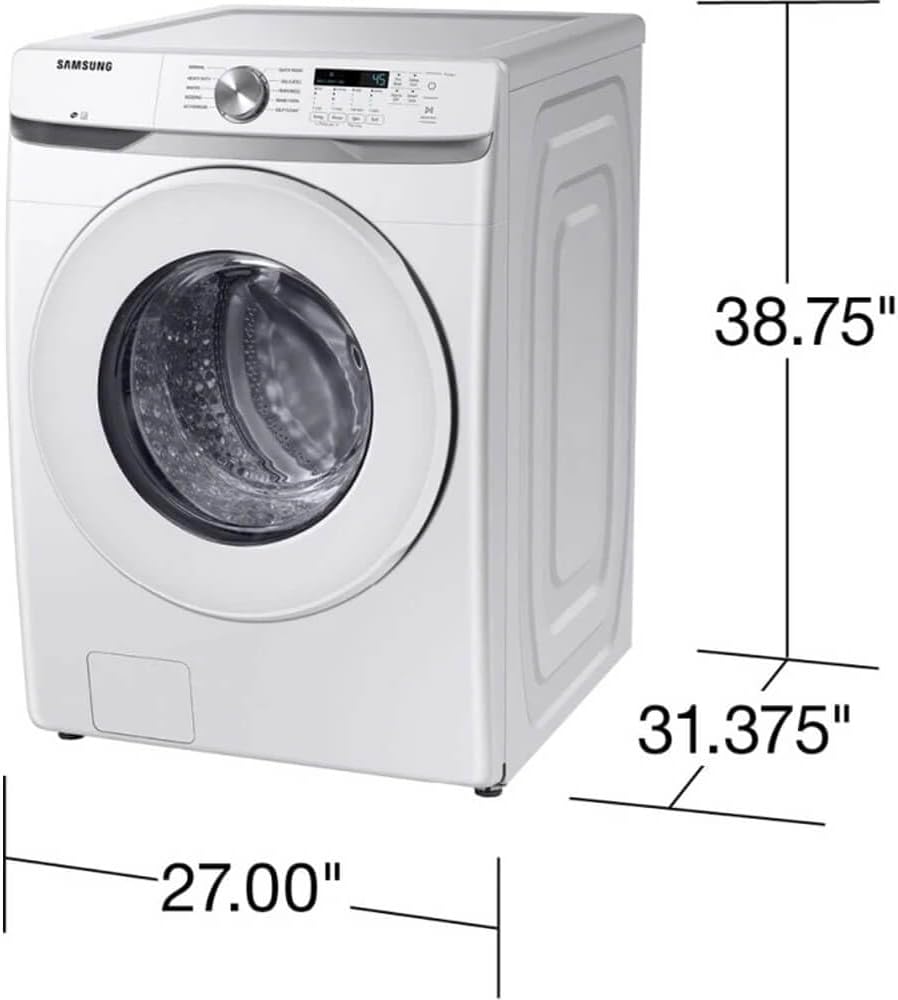 Samsung White Front Load Laundry Pair 4.5 Cu Ft Washer 7.4 Cu Ft Electric Dryer with Pedestals Dryer Vent Power Cord Water Hoses and 1 Year CPS Warranty Large Capacity Home Set