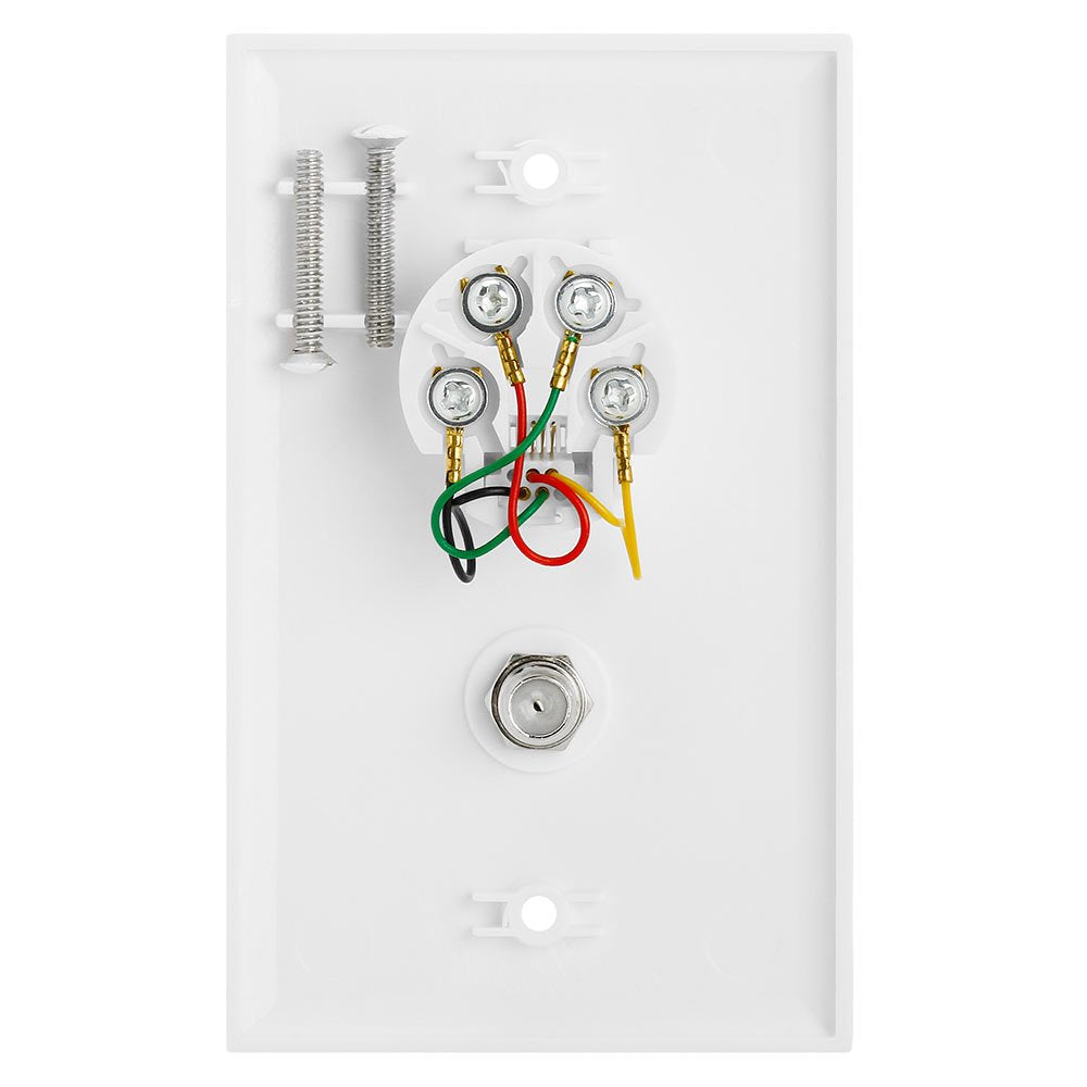 Cmple - Single RJ11 Connector with 6 Conductors Phone Wall Plate Jack 6P6C Telephone Single Jack Wallplate with Screws