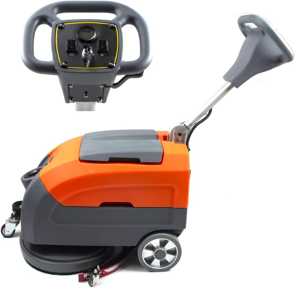 SUNMAX RT35 17" Walk-Behind Floor Scrubber Machine, 7.9/9.2-Gal Tanks, 19000 sqft/h, with Anti-Collision Wheel for Protection