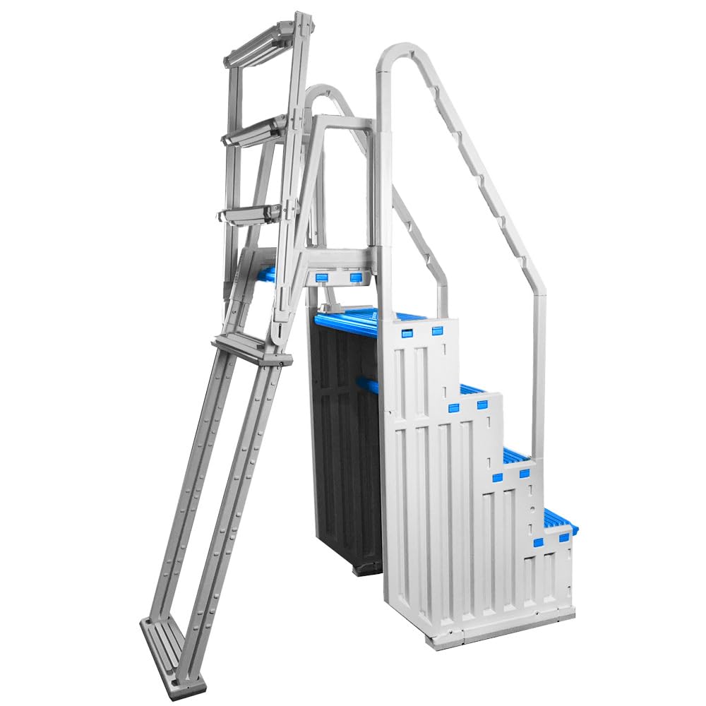 Confer Plastics Step-1X: Sturdy Above Ground Entry System with Dual Handrails and Slip-Resistant Steps, Easy Installation, Supports up to 400 lbs - Proudly Made in USA. Warm Grey with Grey Treads