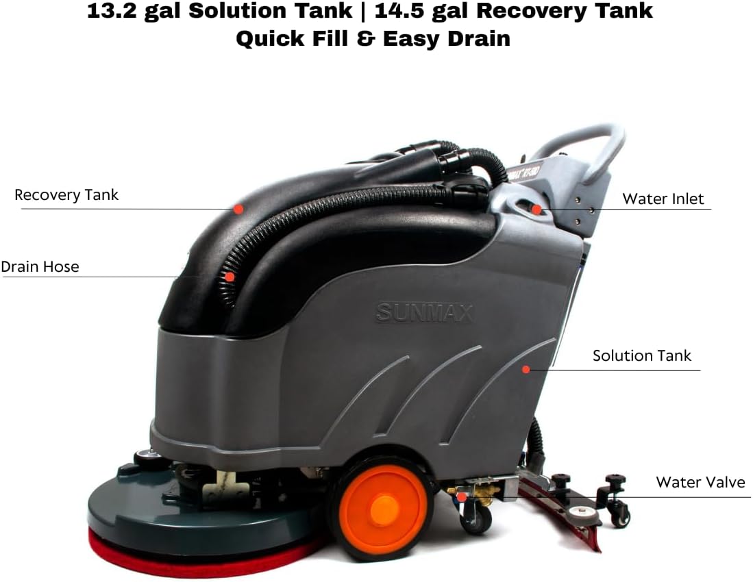 SUNMAX RT50D 22" Self-Propelled Floor Scrubber Dryer, 14.5-gal Tank, Up to 36,000 sqft/hour, Complete Set of Parts