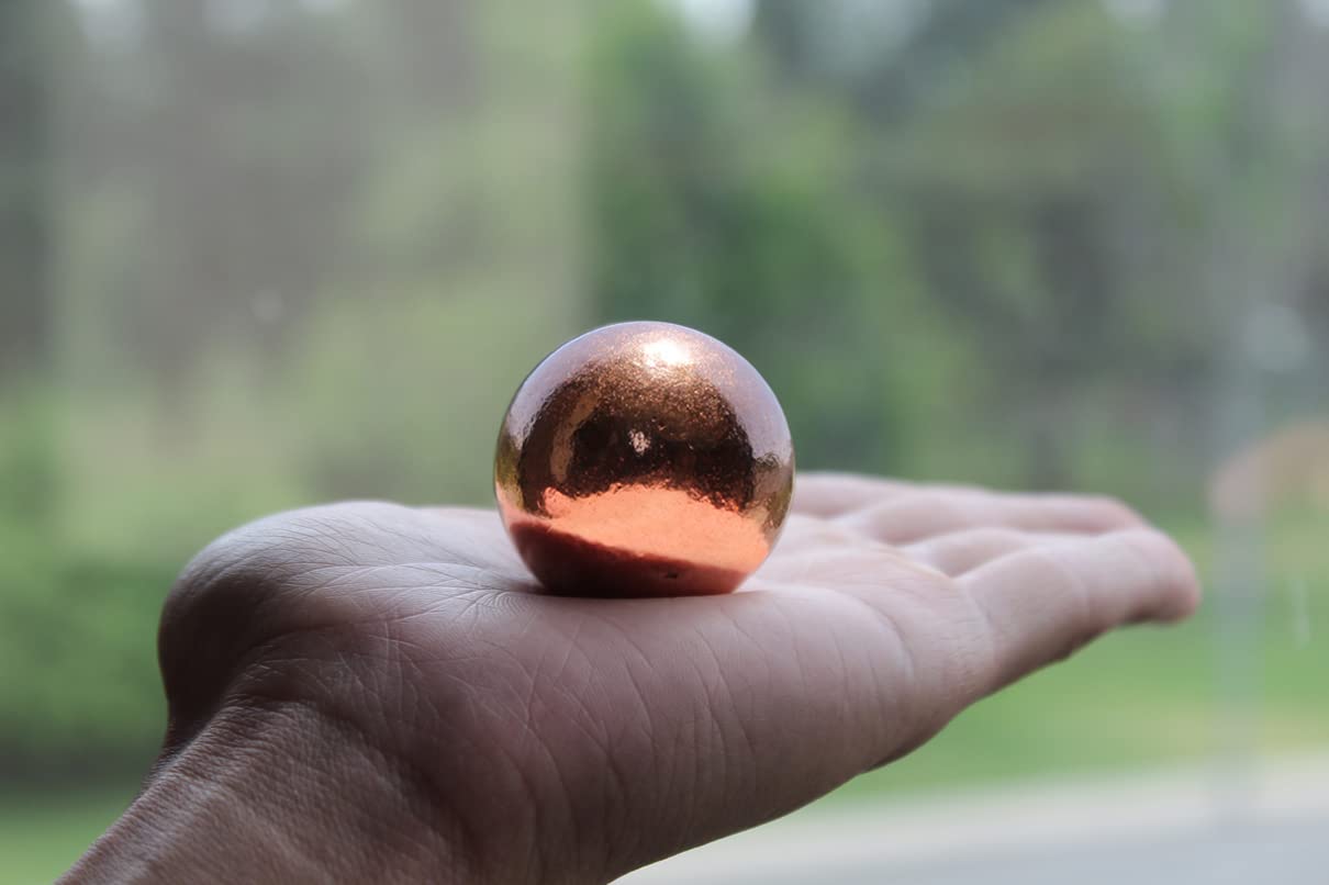 Copper Ball Paperweight with Wooden Base | 2" (50.8 mm - 1.29 lb) 99.9% Pure Solid Sphere with Certificate of Authenticity by Mint State Gold
