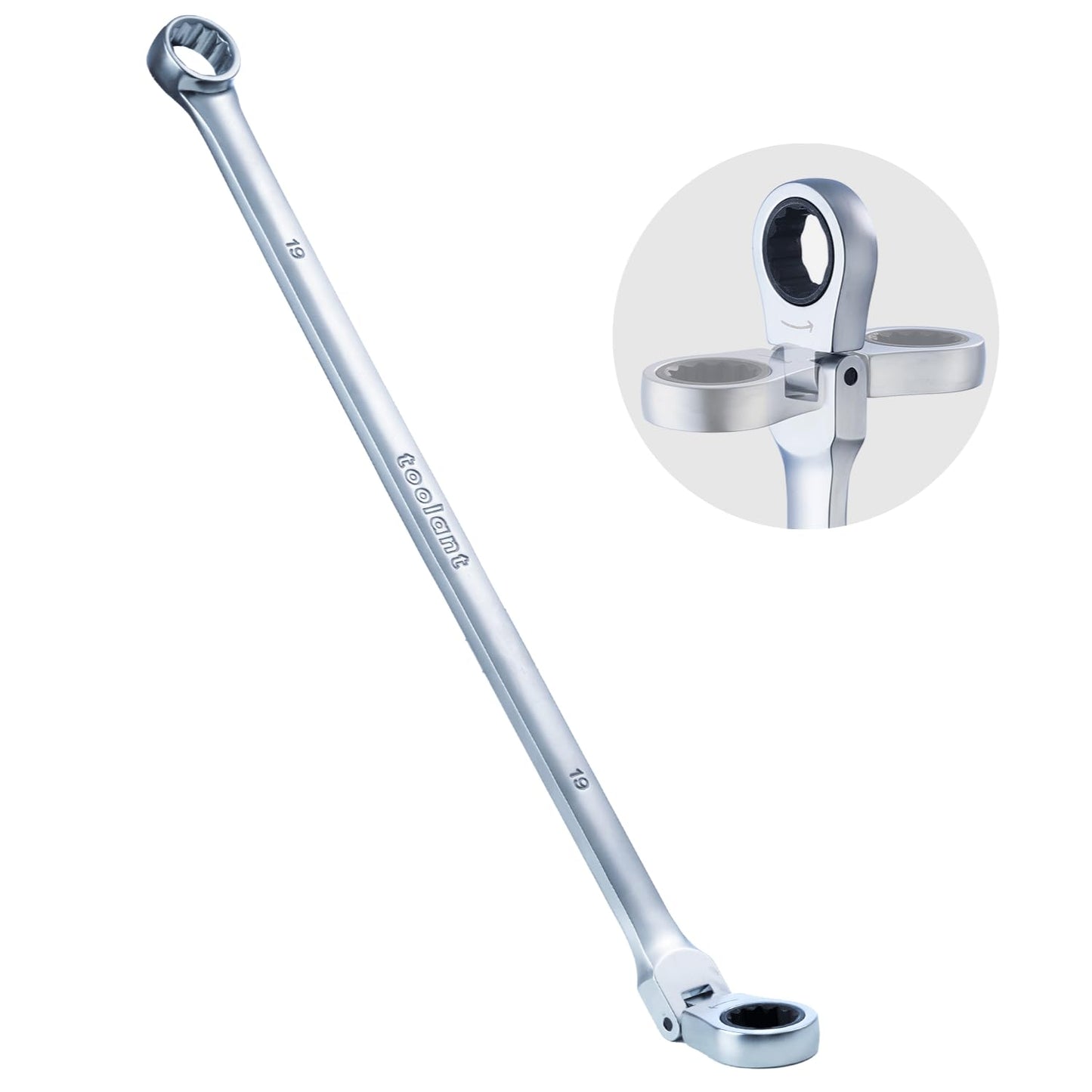 toolant 10mm Extra Long Ratcheting Wrench, Flex Head & Fixed Offset Head Double Box End Combination Wrench, CR-V Steel