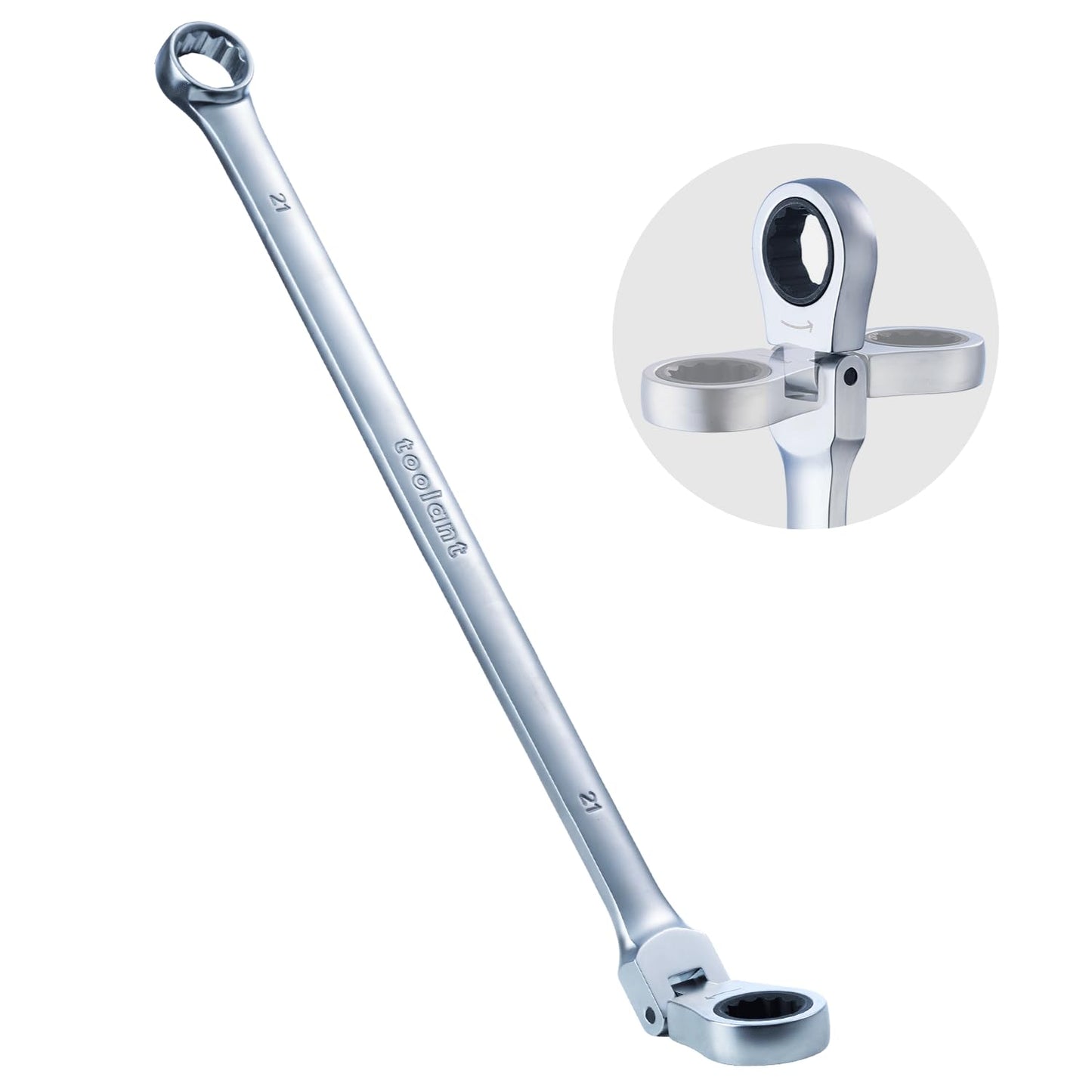 toolant 10mm Extra Long Ratcheting Wrench, Flex Head & Fixed Offset Head Double Box End Combination Wrench, CR-V Steel