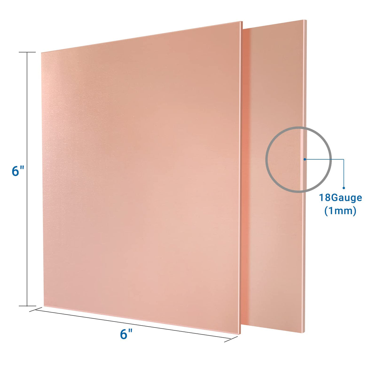 2 Pieces 99.9% Pure Copper Sheet, 6" x 6", 24 Gauge(0.5mm) Thickness, Film Attached Copper Plate, Great for Jewelry, Crafts, modelers