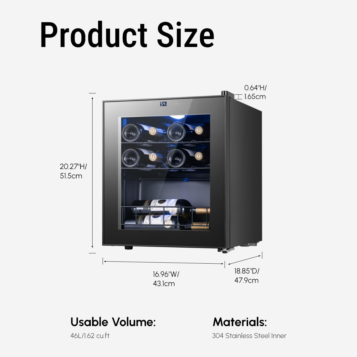 Yeego Wine Fridge – 34 Bottles Wine Cooler, 38–65℉ Digital Control with Double Glass Door & LED Light, Freestanding Wine Fridge Under Counter for Home Bar and Kitchen