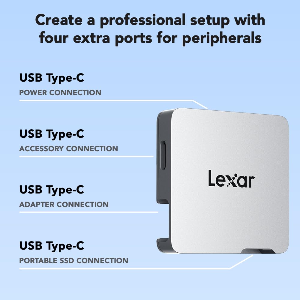 Lexar 1TB Professional Go Portable SSD w/Hub, Supports Apple 4K 60fps ProRes, Up to 1050MB/s, USB 3.2, Rugged, IP65, Ultracompact, Compatible w/iPhone 15/16 (Not 17), External SSD (LSL400S001T-RNSNU)