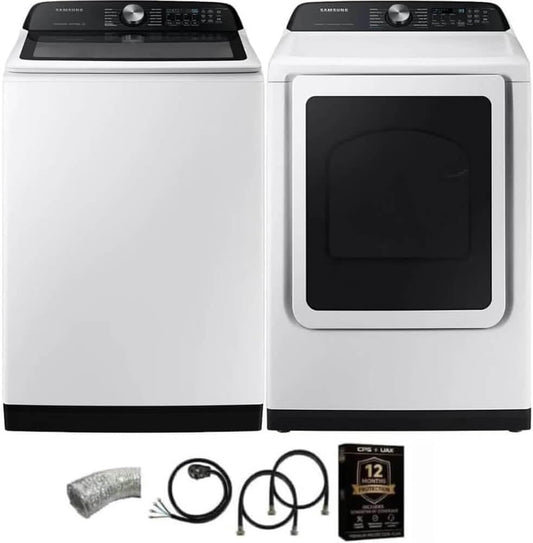 Samsung WA52DG5530K1 White Top Load High Efficiency Smart 5.2 Cu Ft Washer and 7.4 Cu Ft Electric Dryer Laundry Pair w