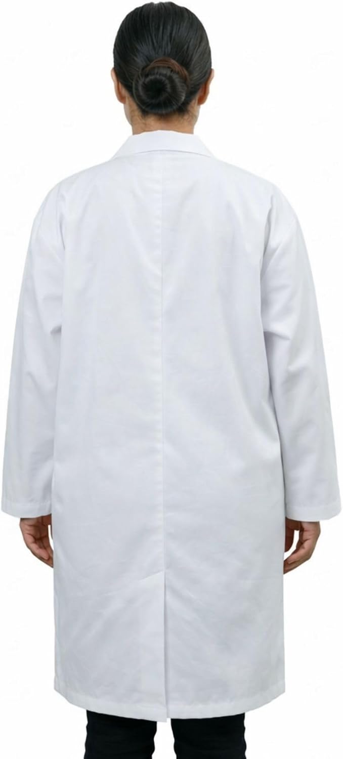EISCO Adult Medium Professional Grade 100% Cotton Lab Coat – Snap Front Laboratory Coat, 3 Pockets, Machine Washable, White