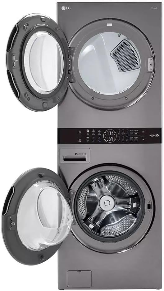 LG WashTower Stacked Smart Laundry Center 4.5 Cu.Ft. Front Load Washer & 7.4 Cu.Ft. Electric Dryer in Graphite Steel WKE100HVA