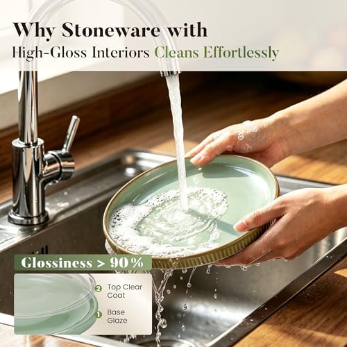 Kitchen Academy 12Pcs Granite Cookware Set + 24 Pcs Stoneware Dinnerware Sets for 8