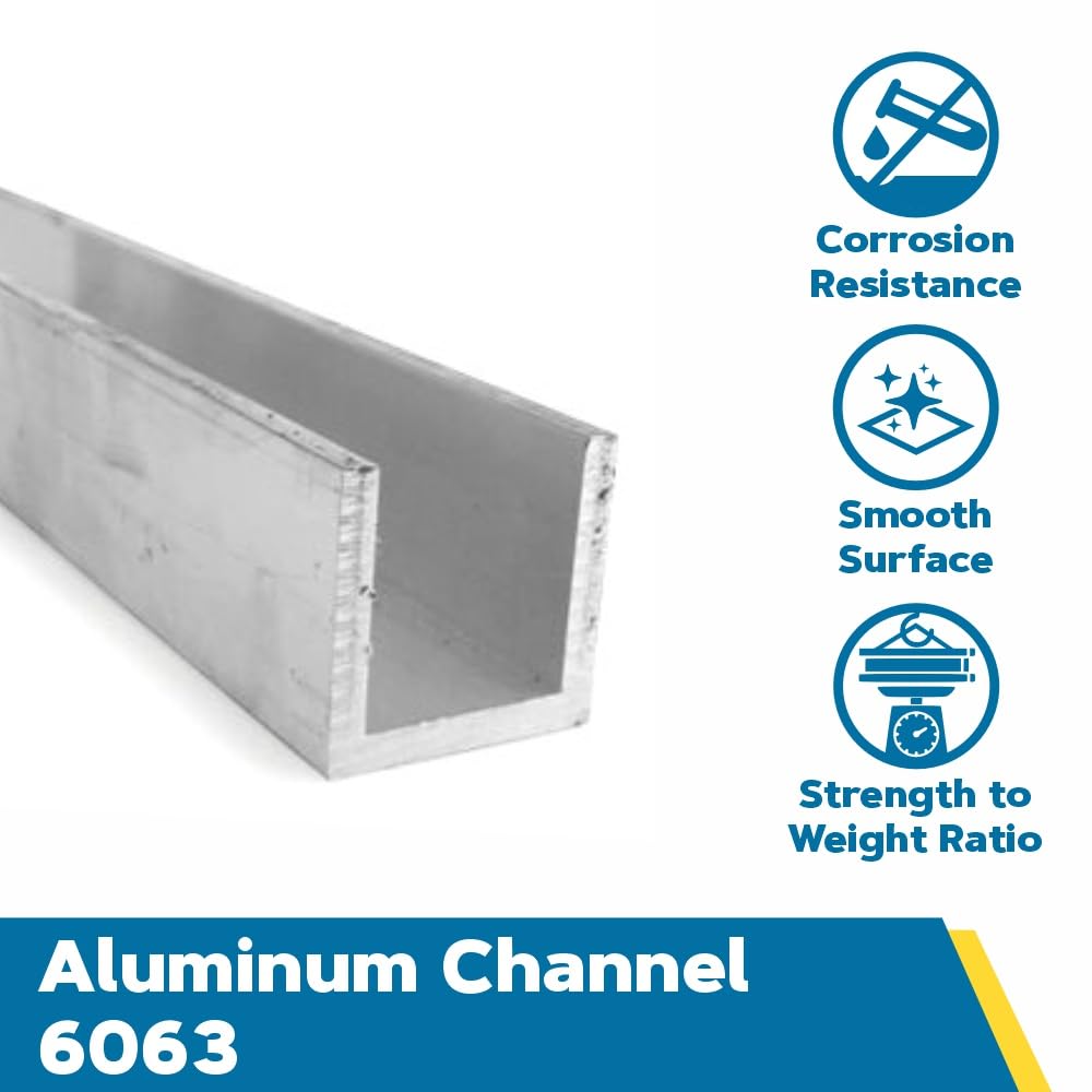 6063 Aluminum Channel, Unpolished (Mill) Finish, AMS-QQ-A 200/9, ASTM B221, 2" Base Width, 2" Legs, 0.125" Thickness, 72" Length, OnlineMetals