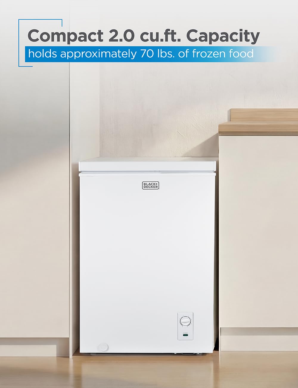 BLACK+DECKER 19.8 Cu. Ft. Chest Freezer, Deep Freezer with Top Opening, Freezer Chest with 2 Removable Storage Baskets, Mechanical Temperature Control, Manual Defrost, R600a Refrigerant,BCF1980E,White