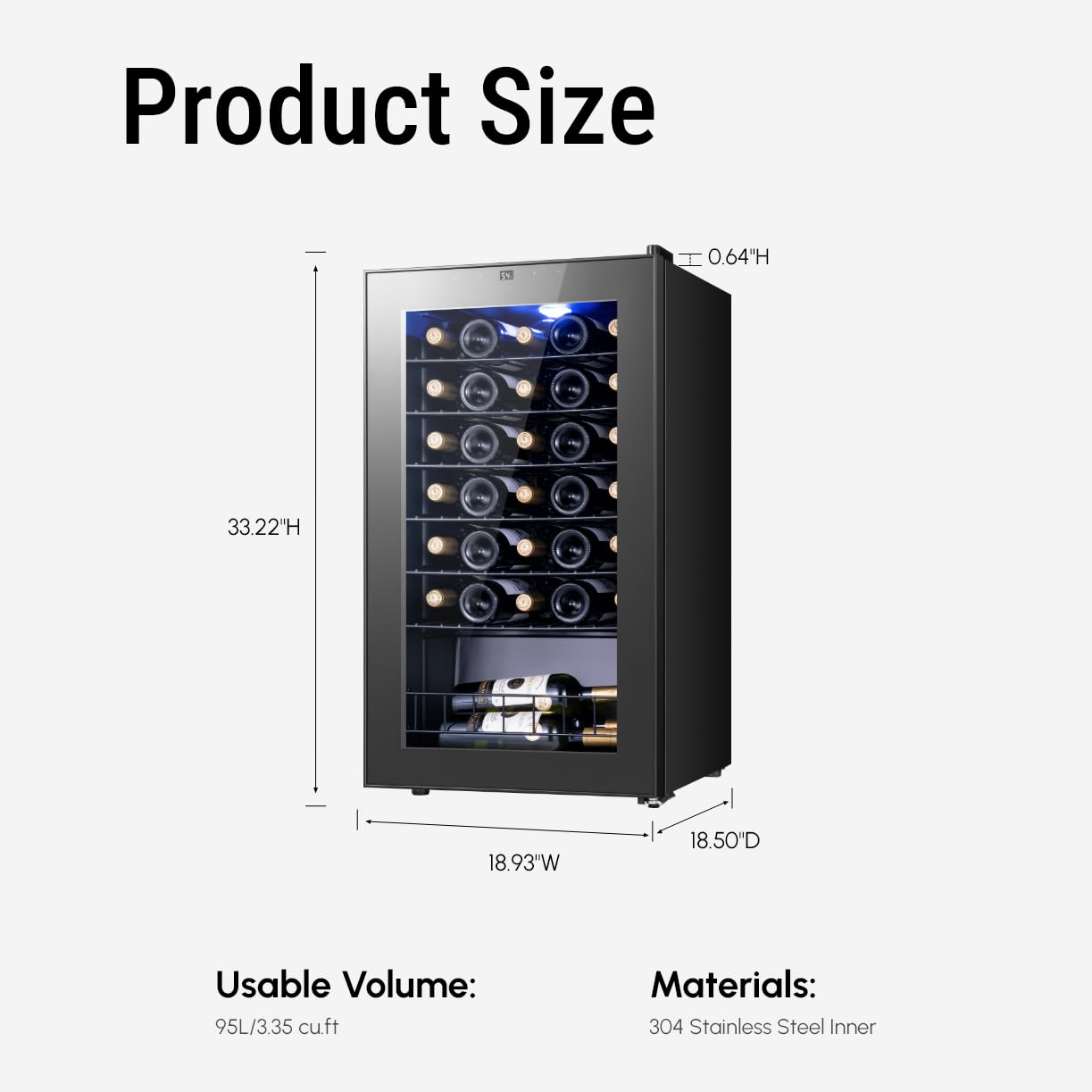 Yeego 34 Bottle Wine Fridge, Freestanding Compressor Wine Cooler Refrigerator, Wine Cellar with 38-65℉ Digital Temperature Control & Double-layer Glass Door for Red and White, Champagne, Black