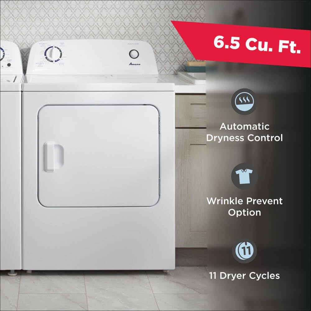 AMANA NED4655EW 6.5 cu. ft. Front Load Electric Dryer with 11 Drying Cycles, White