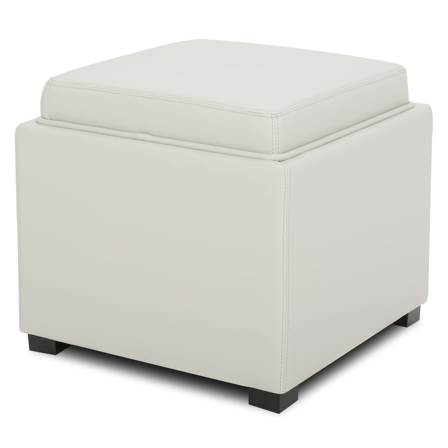 CHITA Storage Ottoman Cube with Tray Lid, Small Footstool with Storage, Square End Table for Living Room and Bedroom, Faux Leather in Saddle Brown