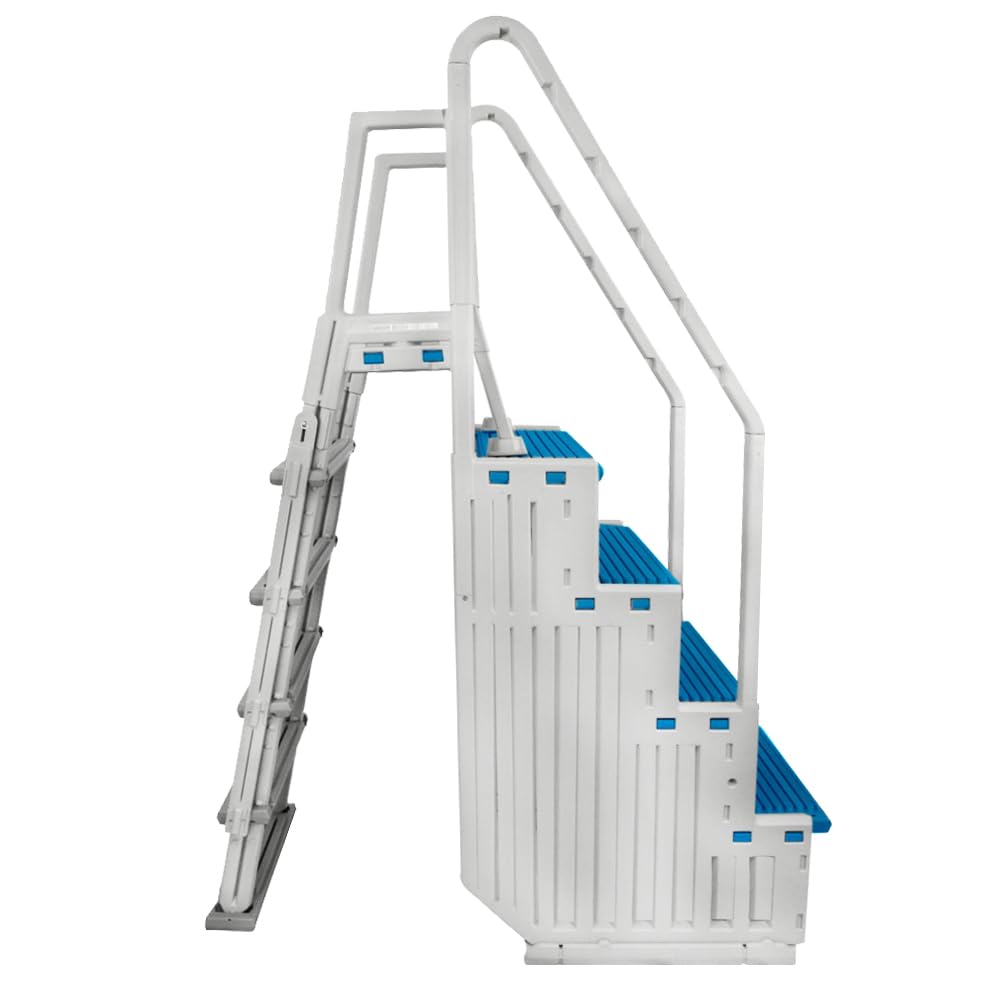 Confer Plastics Step-1X: Sturdy Above Ground Entry System with Dual Handrails and Slip-Resistant Steps, Easy Installation, Supports up to 400 lbs - Proudly Made in USA. Warm Grey with Grey Treads
