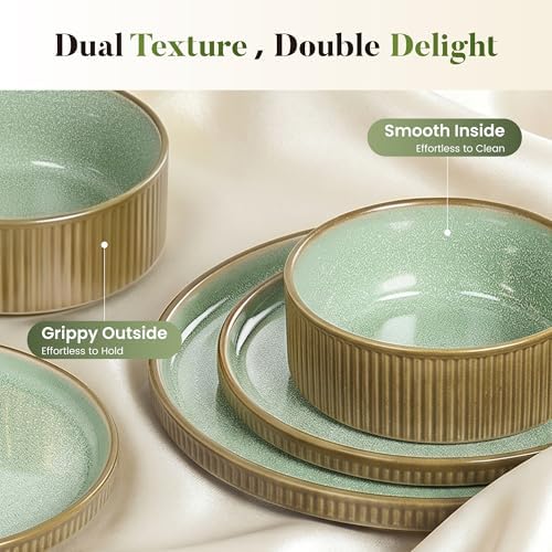 Kitchen Academy 12Pcs Granite Cookware Set + 24 Pcs Stoneware Dinnerware Sets for 8