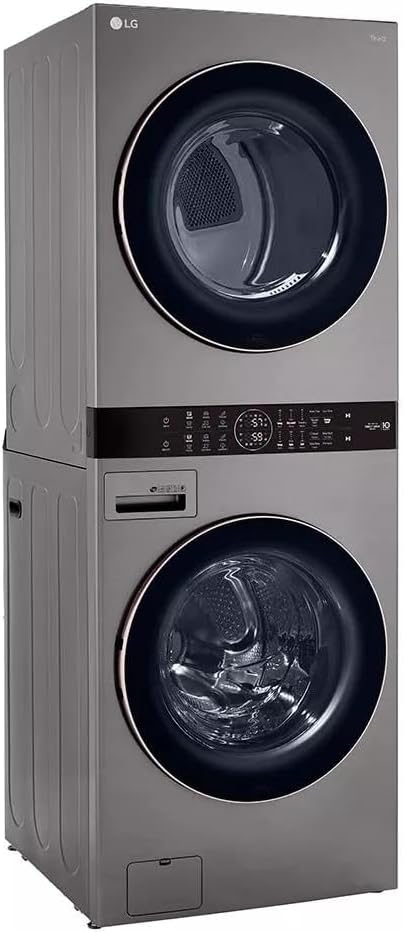 LG WashTower Stacked Smart Laundry Center 4.5 Cu.Ft. Front Load Washer & 7.4 Cu.Ft. Electric Dryer in Graphite Steel WKE100HVA