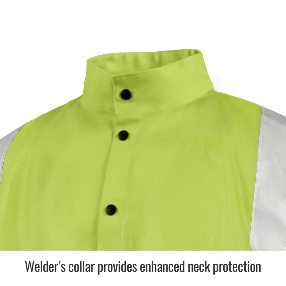 Black Stallion (JF1012) Safety Welding Jacket, 9 oz Flame Resistant Cotton, 2" Silver Reflective Tape, Welder's Collar